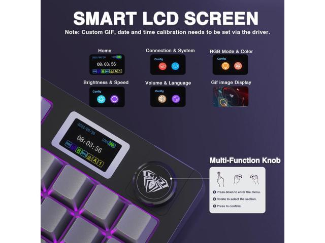 AULA S98 Pro Wireless Mechanical Keyboard with Screen & Knob,2.4GHz/USB-C/BT5.0 Gasket Hot Swappable Creamy Keyboard,Pre-lubed Linear Switches,Side...