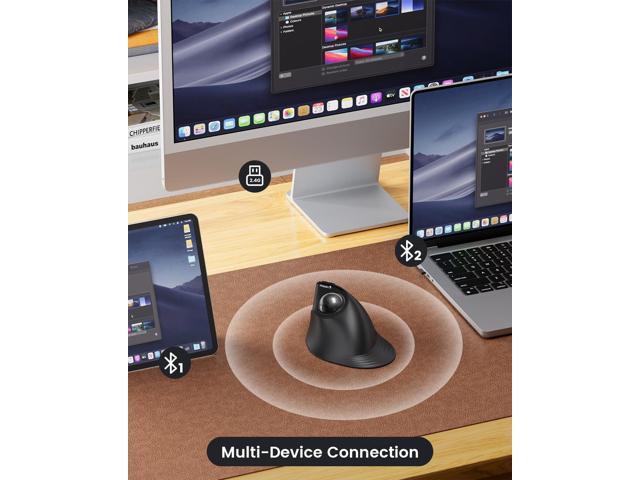 ProtoArc Vertical Wireless Trackball Mouse, EM05 NL Bluetooth Ergonomic Rollerball Mouse Rechargeable Computer Laptop Thumb Mice, 3 Device...