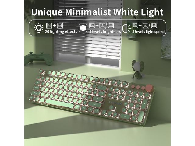 Typewriter Style Mechanical Gaming Keyboard,104 Keys Backlit LED Keyboard, Media Control Knob, Wired Computer Keyboard Pink Switch for...