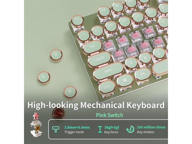 Typewriter Style Mechanical Gaming Keyboard,104 Keys Backlit LED Keyboard, Media Control Knob, Wired Computer Keyboard Pink Switch for...