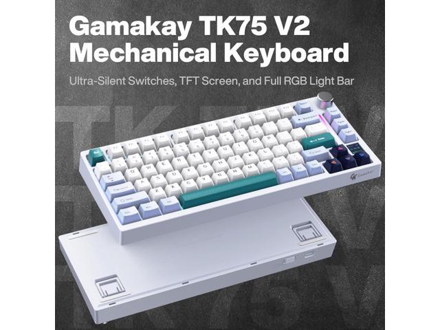 GK GAMAKAY TK75 V2 75% Silent Mechanical Keyboard with TFT Screen, Hot Swap RGB Bluetooth 5.0/2.4GHz Wireless/USB-C Wired PBT Cherry Profile...
