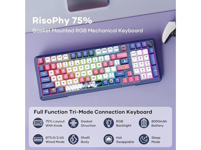 RisoPhy Wireless Mechanical Keyboard, 98 Keys RGB Gasket 2.4GHz/Wired/Bluetooth Keyboard with Custom Hi-Fi Linear Switch, Hot-Swap Socket...