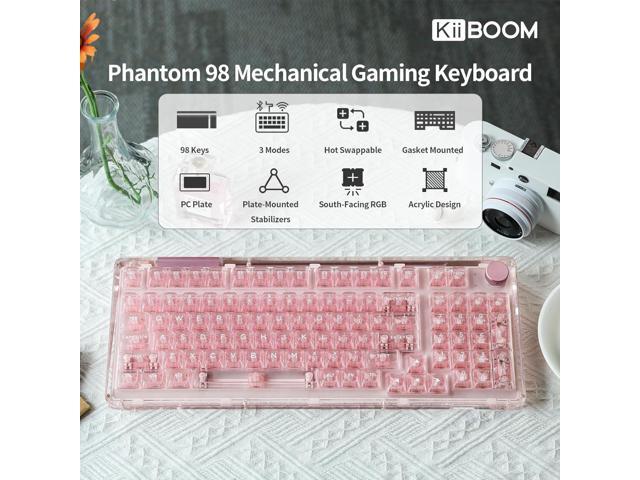 KiiBoom Phantom 98 Hot Swappable Crystal Gasket-Mounted Mechanical Keyboard, Triple Mode NKRO Gaming Keyboard with South-Facing RGB, Clear Keycaps,...
