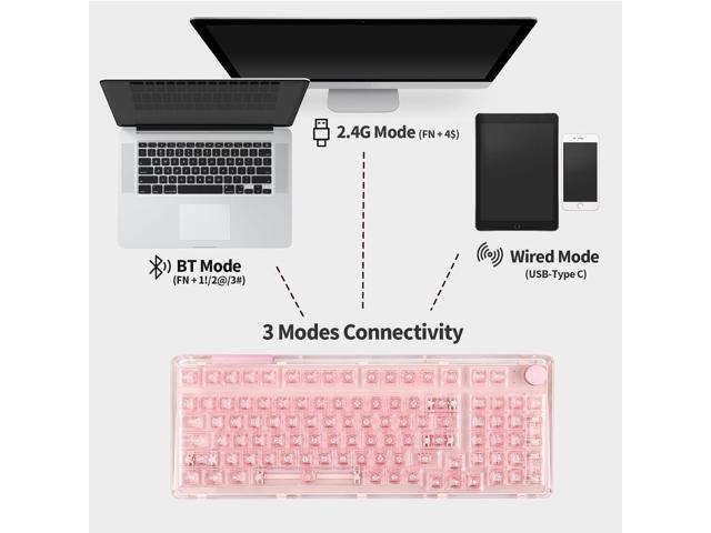 KiiBoom Phantom 98 Hot Swappable Crystal Gasket-Mounted Mechanical Keyboard, Triple Mode NKRO Gaming Keyboard with South-Facing RGB, Clear Keycaps,...