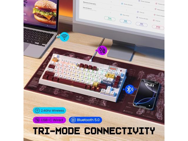 RisoPhy PC423 Wireless Creamy Keyboard with Screen & Knob, 75% 2.4G/Bluetooth/USB-C Gasket RGB Mechanical Keyboard, Hot Swappable, Five-Layer...