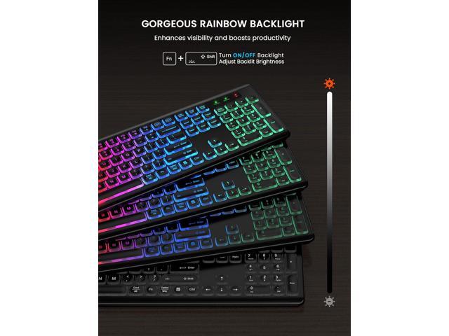 SABLUTE Wireless Keyboard and Mouse Backlit, Quiet Light Up Keys, Tilt Legs, Sleep Mode - Rechargeable USB Cordless Combo for Computer, iMac, PC,...