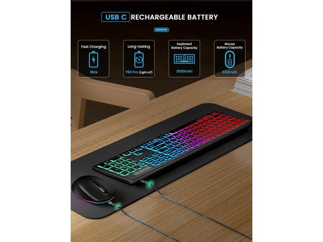 SABLUTE Wireless Keyboard and Mouse Backlit, Quiet Light Up Keys, Tilt Legs, Sleep Mode - Rechargeable USB Cordless Combo for Computer, iMac, PC,...