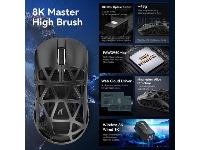 ZIYOU LANG Attack Shark R2 Wireless Gaming Mouse, Superlight Magnesium Alloy, PAW3950 42000 DPI Optical Sensor, 8000Hz Polling Rate, 2.4G/BT/Wired...