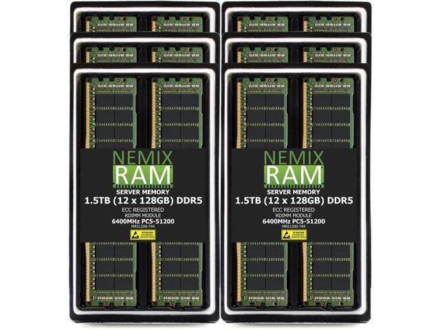 NEMIX RAM 1.5TB (12X128GB) DDR5 6400MHz PC5-51200 4Rx4 1.1V CL52 288-PIN ECC RDIMM Registered Server Memory Kit Compatible with Dell PowerEdge...