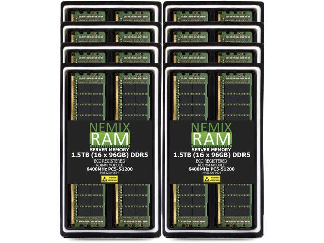 1.5TB 16X96GB DDR5 6400MHz PC5-51200 2Rx4 1.1V CL52 288-PIN ECC Registered RDIMM NEMIX RAM Server Memory KIT Compatible with Supermicro H14DSG-OD...