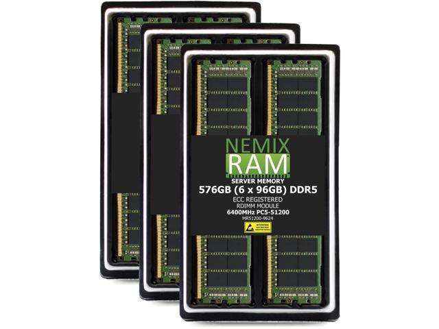 NEMIX RAM 576GB (6X96GB) DDR5 6400MHz PC5-51200 2Rx4 1.1V CL52 288-PIN ECC RDIMM Registered Server Memory Kit Compatible with SuperMicro Hyper...
