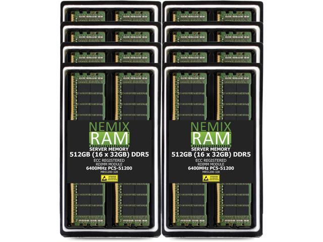 512GB 16X32GB DDR5 6400MHz PC5-51200 2Rx8 1.1V CL52 288-PIN ECC Registered RDIMM NEMIX RAM Server Memory KIT Compatible with Supermicro H14DST-FL...