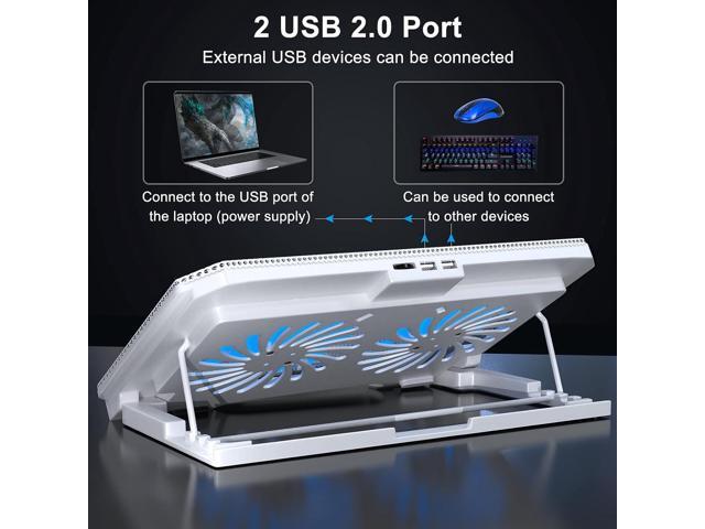 Laptop Cooling Pad with Adjustable Height Two 5.1 Inches Fan 2 USB Ports Suitable for 12'-15.6' LaptopsWhite