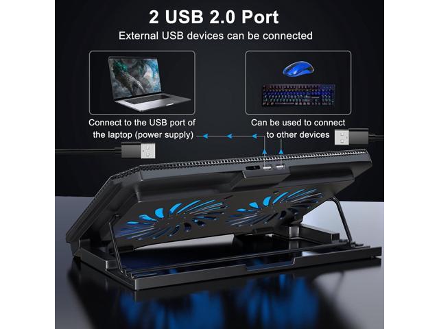 Laptop Cooling Pad with Adjustable Height Two 5.1 Inches Fan 2 USB Ports Suitable for 12'-15.6' LaptopsBlack