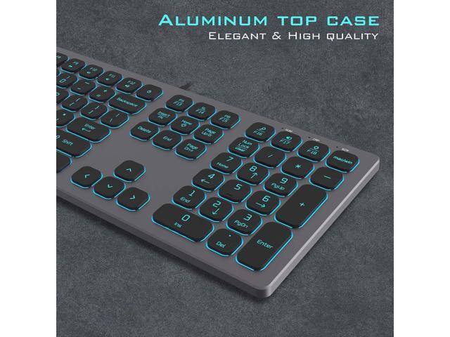 Aluminum Quiet Wired Slim Chiclet Keyboard - Compatible with Apple iMac, MacBook, Mac and PC, USB Numeric Keypad RGB Lighted Key - Space Gray
