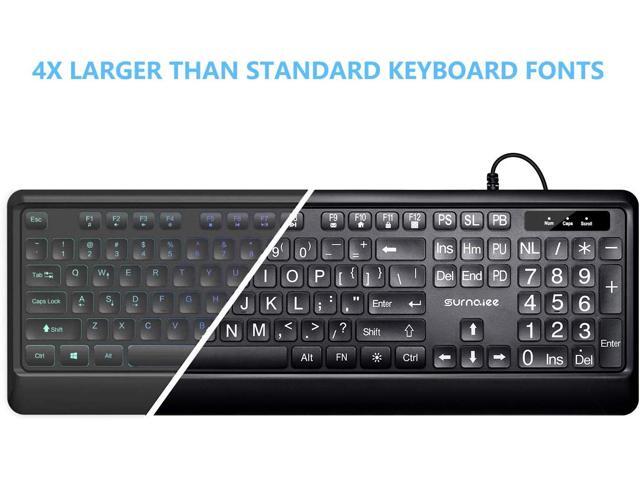 SurnQiee Large Letter Print Keyboard, 104 Keys Standard Full Size USB Wired White LED Backlit Computer Keyboard (KB612)