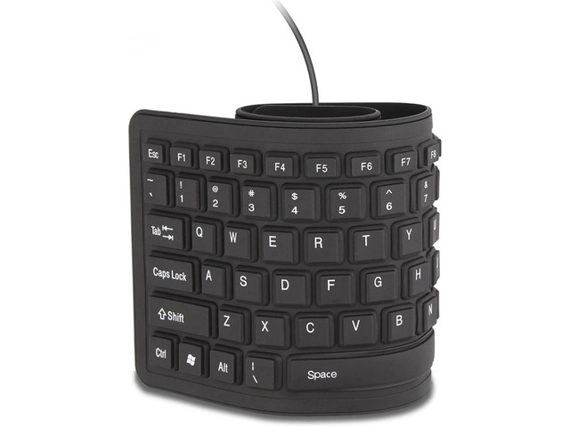 Foldable Silicone Keyboard USB Wired Waterproof Rollup Keyboard for PC Notebook Laptop (All Black)