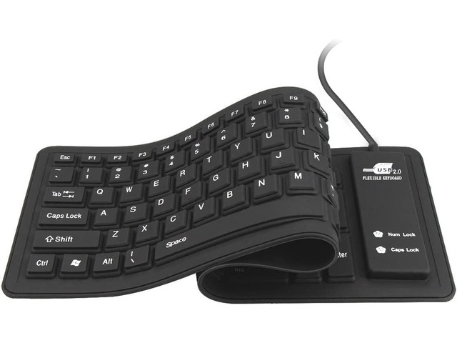 Foldable Silicone Keyboard USB Wired Waterproof Rollup Keyboard for PC Notebook Laptop (All Black)