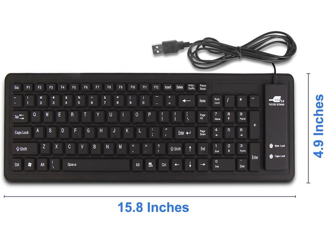 Foldable Silicone Keyboard USB Wired Waterproof Rollup Keyboard for PC Notebook Laptop (All Black)