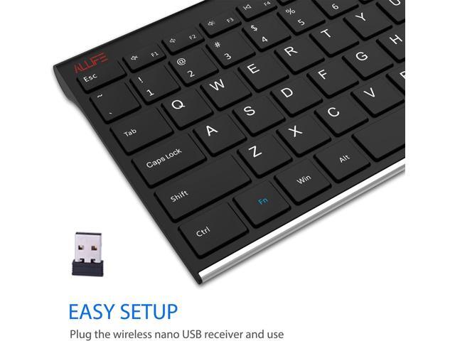 ALLIFE 2.4G Wireless Keyboard Stainless Steel Ultra Slim Full Size Keyboard with Numeric Keypad for Computer/Desktop/PC/Laptop/Surface/Smart TV and...