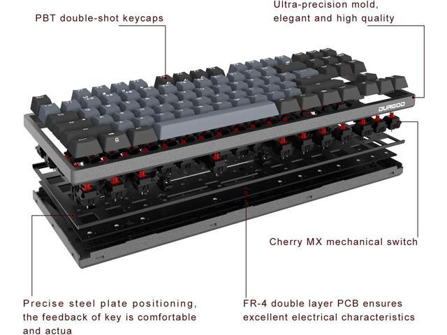 DURGOD Taurus K320 TKL Mechanical Gaming Keyboard - 87 Keys - Double Shot PBT - NKRO - USB Type C (Cherry Silent Red, Space Grey)