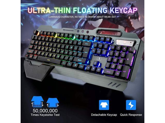 Wireless Gaming Keyboard and Mouse with Rainbow LED 16RGB Backlit Rechargeable 4800mAh Battery Metal Panel Mechanical Ergonomic Feel Waterproof...