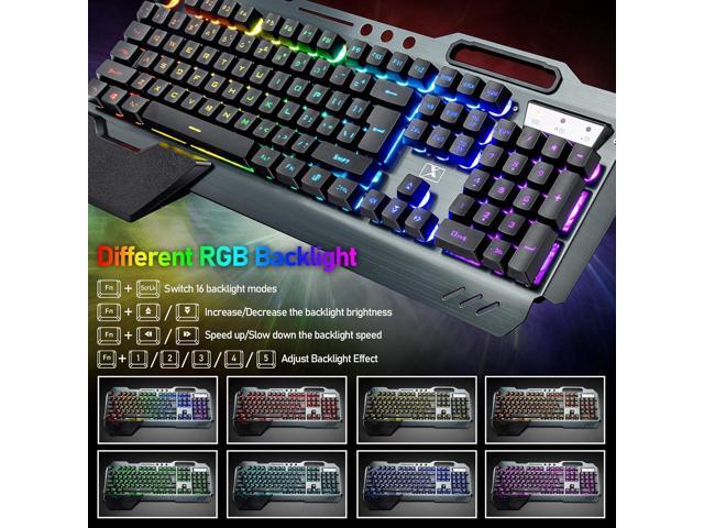 Wireless Gaming Keyboard and Mouse with Rainbow LED 16RGB Backlit Rechargeable 4800mAh Battery Metal Panel Mechanical Ergonomic Feel Waterproof...