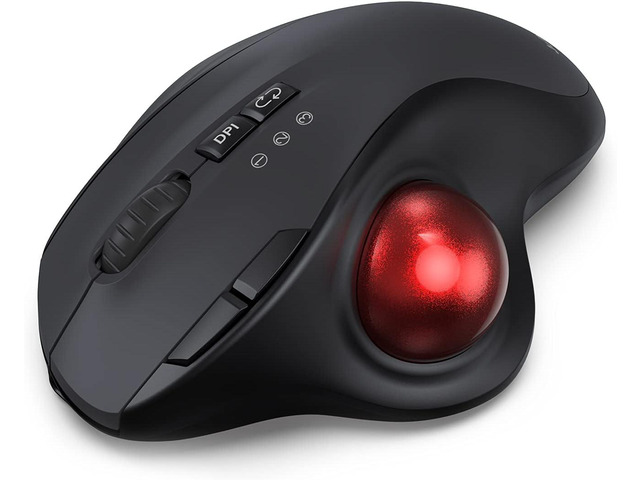 KKUOD 2.4G+Dual Bluetooth Wireless Trackball Mouse, 3-Device Connection Ergonomic Mouse, Rechargeable Ergo Mouse with USB-C Port and 3 DPI,...