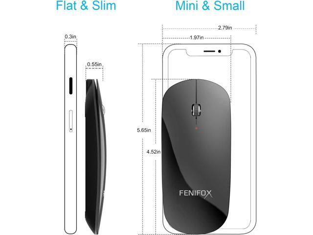 FENIFOX Bluetooth Mouse Slim Mini Whisper-Quiet Flat Portable Wireless Mice Rechargeable Compatible with Laptop,PC,Tablet Android Windows XP(Black)