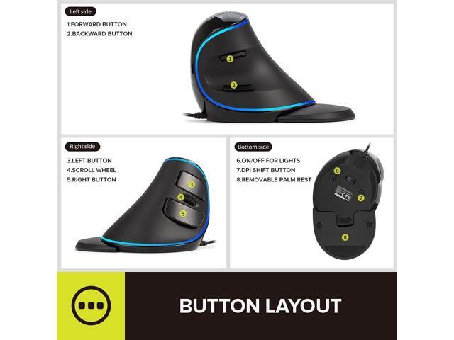 DELUX Wired Ergonomic Mouse with 7200DPI, Vertical Mouse Large with 6 Programmble Buttons, Blue LED Light, On-Board Software and Removable Palm...