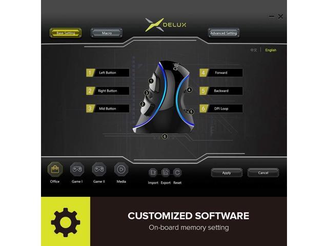 DELUX Wired Ergonomic Mouse with 7200DPI, Vertical Mouse Large with 6 Programmble Buttons, Blue LED Light, On-Board Software and Removable Palm...