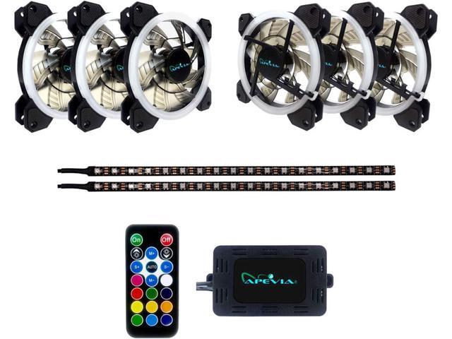 Apevia ST6P2-RGB Spectra 120mm Silent Dual Ring RGB Color Changing LED Fan with Remote Control, 16x LEDs & 8X Anti-Vibration Rubber Pads w/ 2...