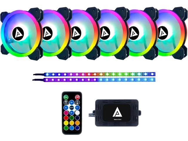 Apevia TL612L2S-RGB Twilight 120mm Silent Dual-Ring RGB Color Changing LED Fan w/Remote Control, 28x LEDs & 8X Rubber Pads w/ 2 LED Strips (6+2-pk)