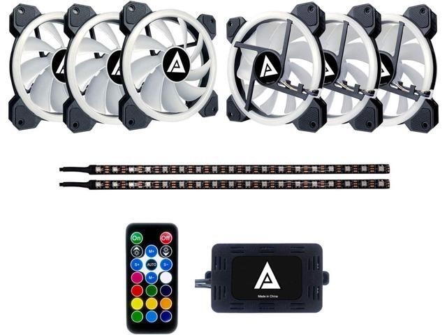 Apevia TL612L2S-RGB Twilight 120mm Silent Dual-Ring RGB Color Changing LED Fan w/Remote Control, 28x LEDs & 8X Rubber Pads w/ 2 LED Strips (6+2-pk)