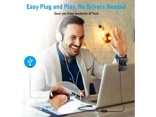Webcam with Microphone & Privacy Cover, 1080P HD Web Computer Camera, USB Plug and Play Laptop PC Desktop Camera, Works with Zoom, Skype, Teams,...