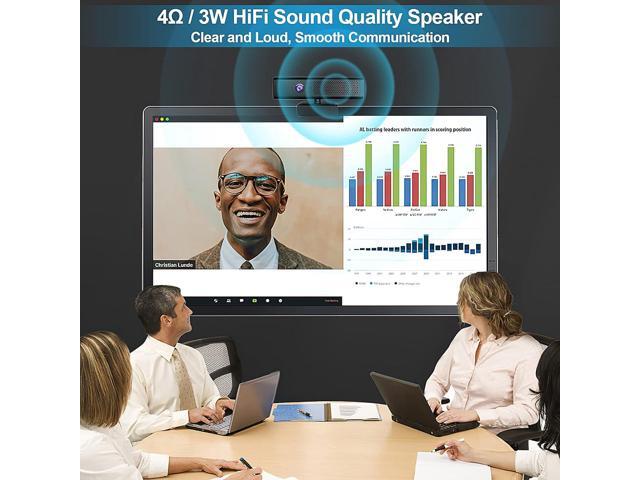 Full HD 1080P Computer Camera with 4 Built-in Omnidirectional Microphones and Speaker for Video Conference Streaming, USB External Webcam with...