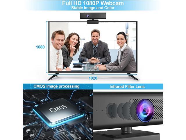 Full HD 1080P Computer Camera with 4 Built-in Omnidirectional Microphones and Speaker for Video Conference Streaming, USB External Webcam with...