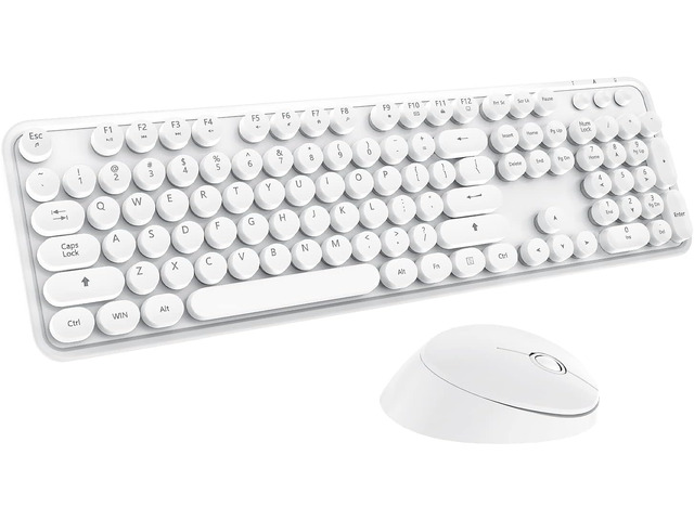 Wireless Keyboard Mouse Combo, 104 Keys Cute Colorful Typewriter White Full Size With Number Pad & MouseCompatible With All Windows,Ideal For...
