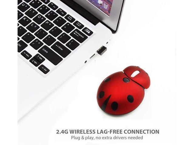 YOCUNKER Mini Cute Wireless Mouse, Portable Mobile Optical Mouse for Kids,Small Tiny Animal Ladybug Shape Cordless Mouse with USB Receiver for...