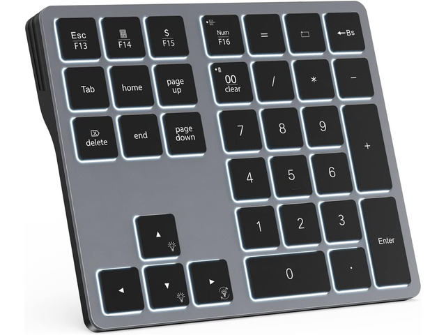 Doohoeek Backlit Bluetooth Numeric Keypad for Laptops and Computers, Number Pads 34 Keys with 7-Color Backlight for MacBook & Windows, Gray