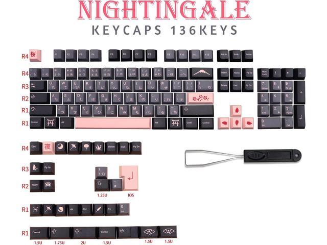 MOLGRIA Keycaps 136 Set Night Sakura for Full Sized Keyboard, Custom PBT Cherry Profile Key Caps Japanese Style with Keycap Puller for Cherry MX...