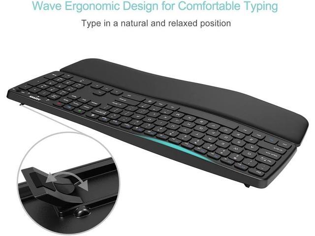 Arteck Bluetooth Keyboard Universal Wave Comfortable Keypad with Palm Rest Multi-Device Full Size Wireless Keyboard for Windows iOS iPad OS...