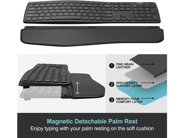 Arteck Bluetooth Keyboard Universal Wave Comfortable Keypad with Palm Rest Multi-Device Full Size Wireless Keyboard for Windows iOS iPad OS...