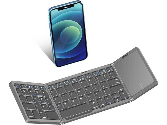 Gimibox Foldable Bluetooth Keyboard with Full Touchpad, Pocket Size Bluetooth 5.1 Keyboard for Android, Windows, PC, Tablet, Type-C Rechargeable.