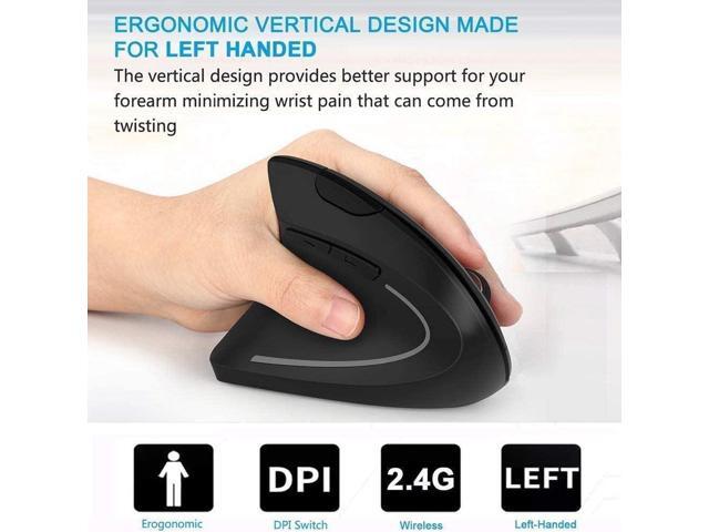 Ergonomic Left-Handed Wireless Vertical Mouse, 2.4G, 3 Adjustable DPI (800/1200/1600), Specially for Left Handers