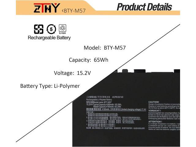 ZTHY 65Wh BTY-M57 Laptop Battery Replacement for MSI GP66 GP76 Leopard 10UE 10UG 10UH 11UE 11UG 11UH MSI Vector GP66 GP76 12UE 12UG 12UGS 12UH...