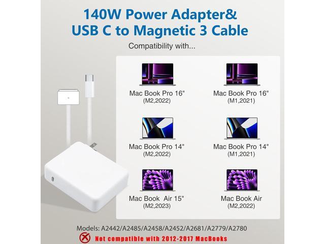 140W USB C to Magnetic 3 Cable, Charger for Mac Book Pro 16,15,14,13 inch,2021-2023 M1 M2 Mac Book Air Laptop Power Adapter & [6.6Ft]