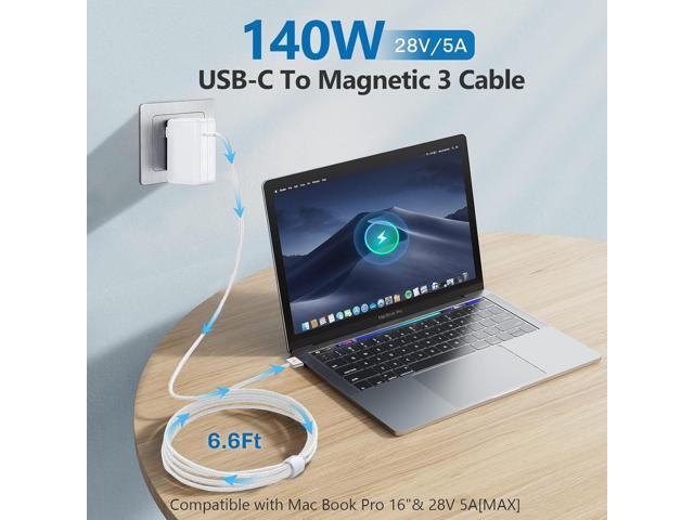 140W USB C to Magnetic 3 Cable, Charger for Mac Book Pro 16,15,14,13 inch,2021-2023 M1 M2 Mac Book Air Laptop Power Adapter & [6.6Ft]