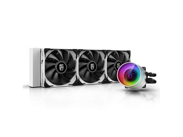 deepcool castle 360ex white, 360mm addressable rgb aio liquid cpu cooler, anti-leak technology inside, cable controller and 5v add rgb 3-pin.