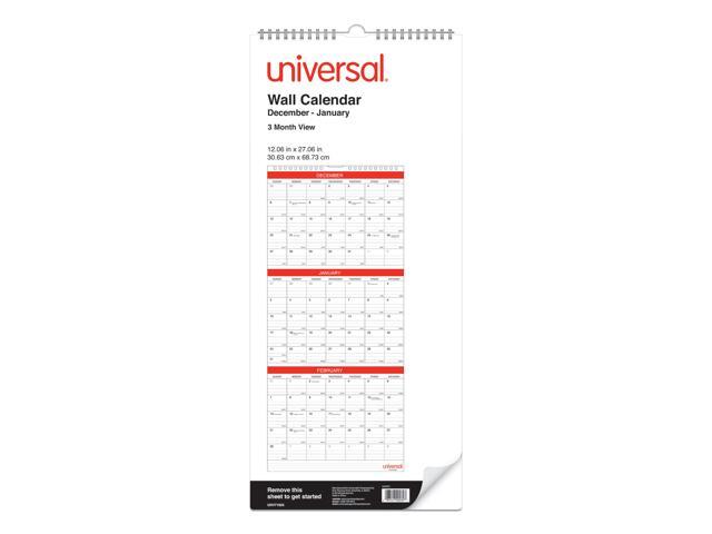 Universal Three-Month Wall Calendar White/Black/Red 12 x 27 2021 71003